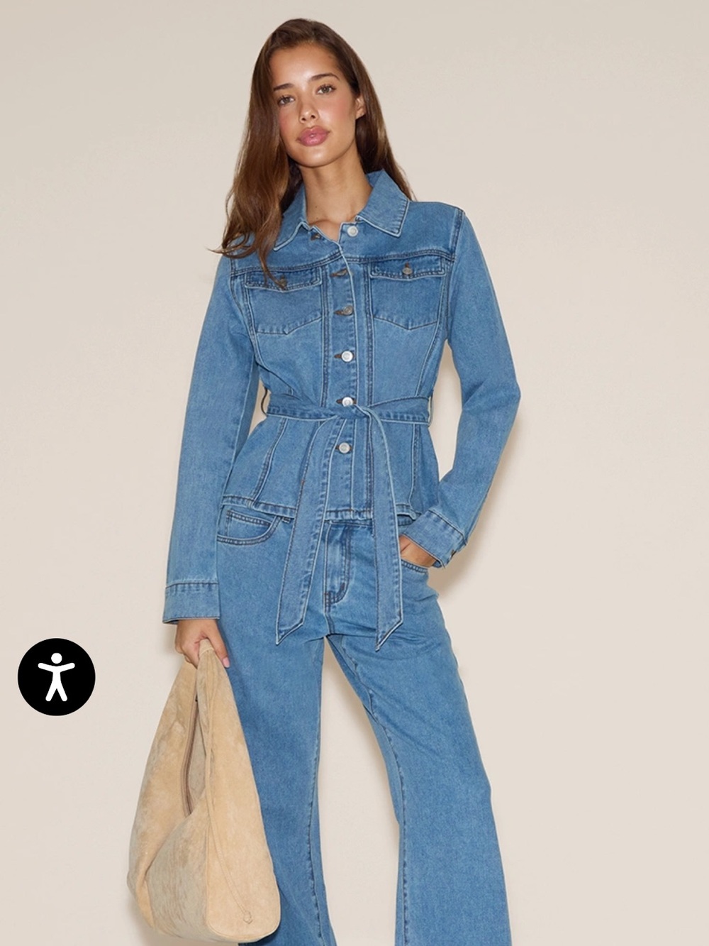 Cinched Waist Belted Denim Jacket